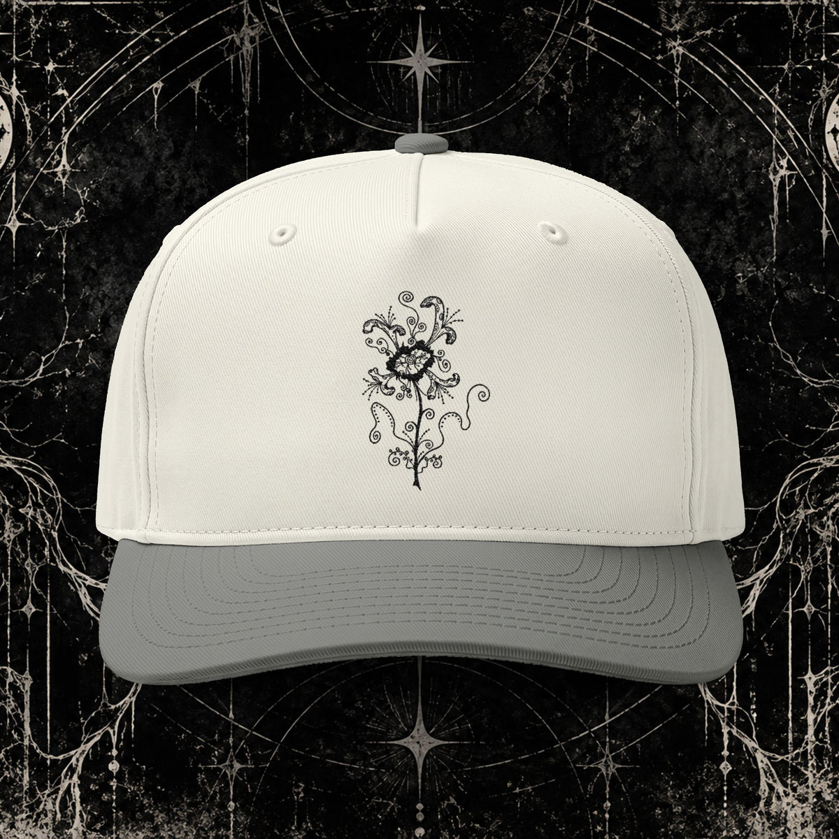 Embroidered Vintage Rose Two-Tone Cap