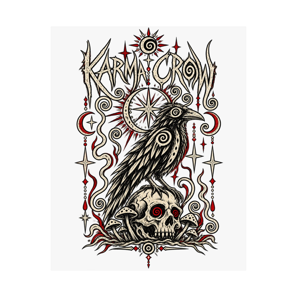Raven and Skull Gothic Poster — Dark Botanical Art Print