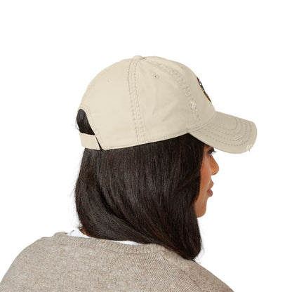 Karma Crow Raven Badge Distressed Dad Hat – Embroidered Gothic Cap