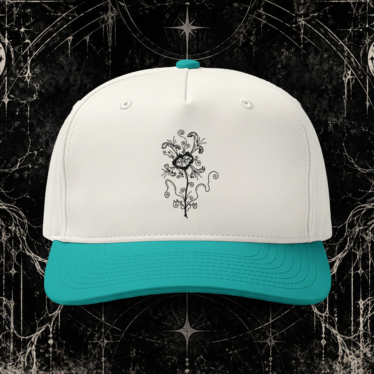Embroidered Vintage Rose Two-Tone Cap