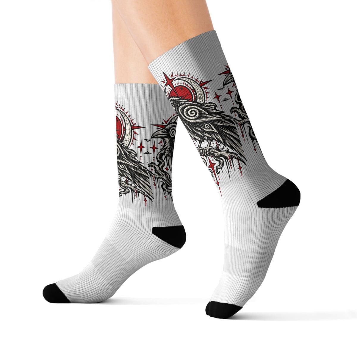Karma Crow Raven Socks — Gothic Crow Sublimation Crew Socks