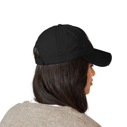 Karma Crow Raven Badge Distressed Dad Hat – Embroidered Gothic Cap
