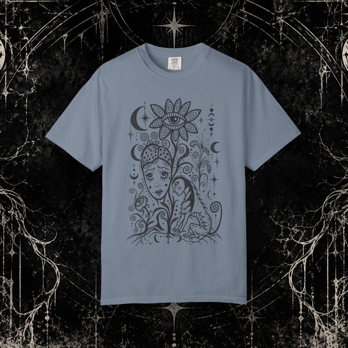 Mystic Floral Face T-Shirt — Boho Celestial Graphic Tee