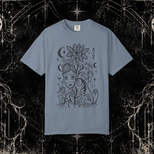 Mystic Floral Face T-Shirt — Boho Celestial Graphic Tee