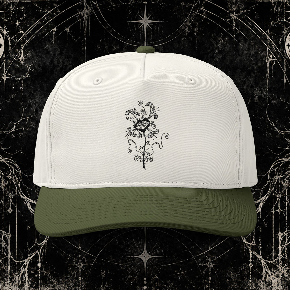 Embroidered Vintage Rose Two-Tone Cap