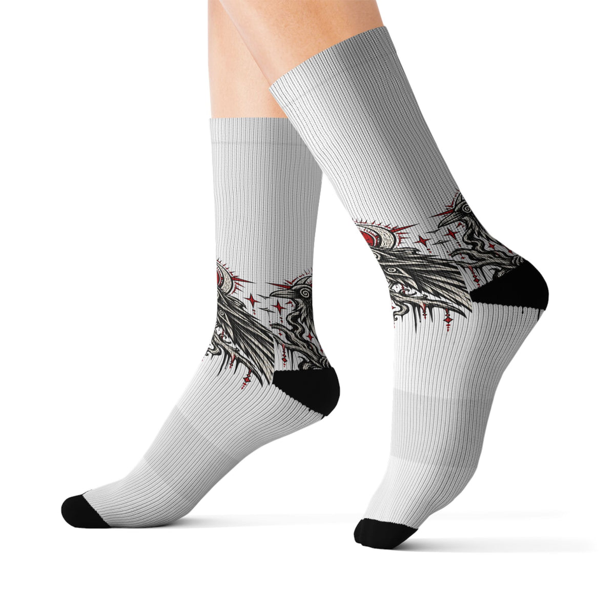 Karma Crow Raven Socks — Gothic Crow Sublimation Crew Socks