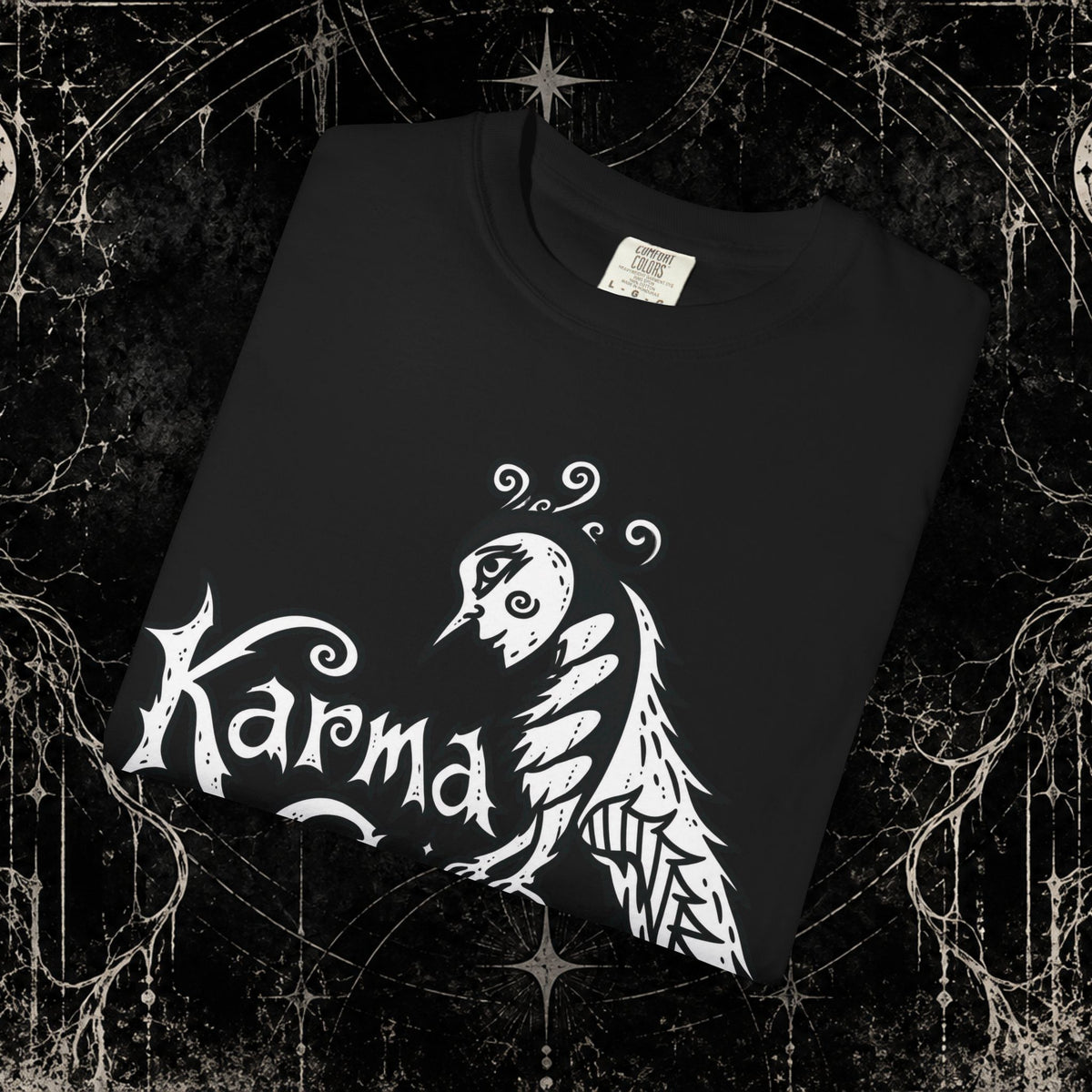 Karma Crow Graphic T-Shirt — Gothic Crow Illustration Tee
