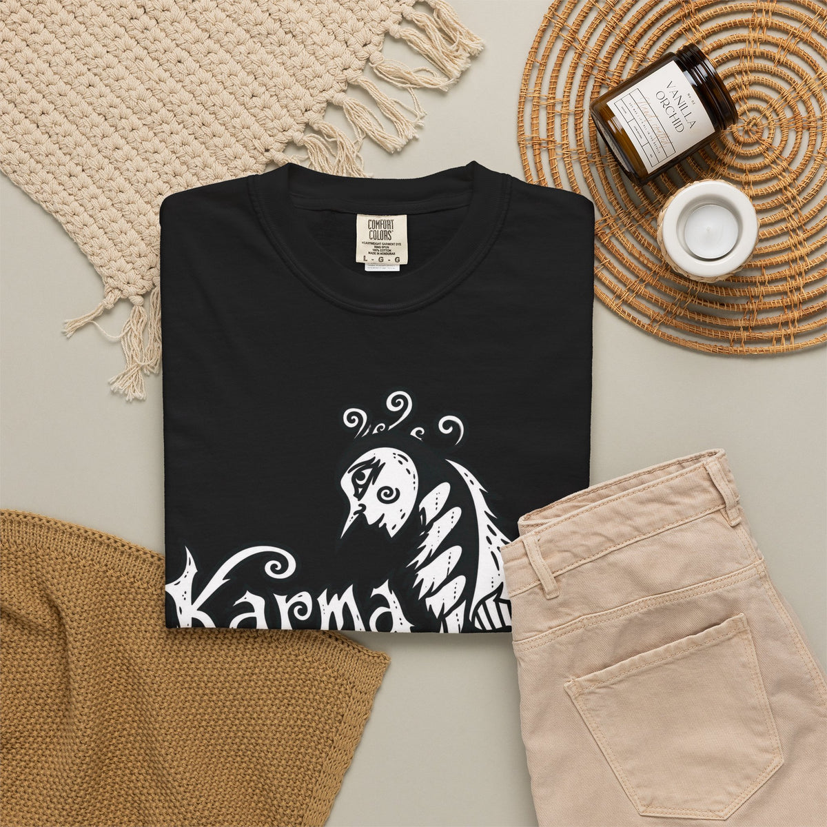 Karma Crow Graphic T-Shirt — Gothic Crow Illustration Tee