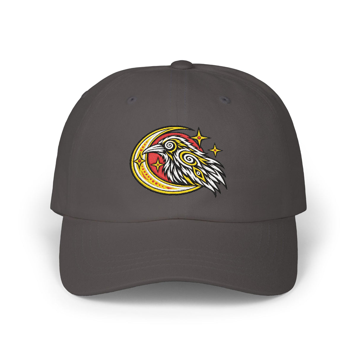 Karma Crow Raven & Crescent Embroidered Dad Cap – Gothic Celestial Hat