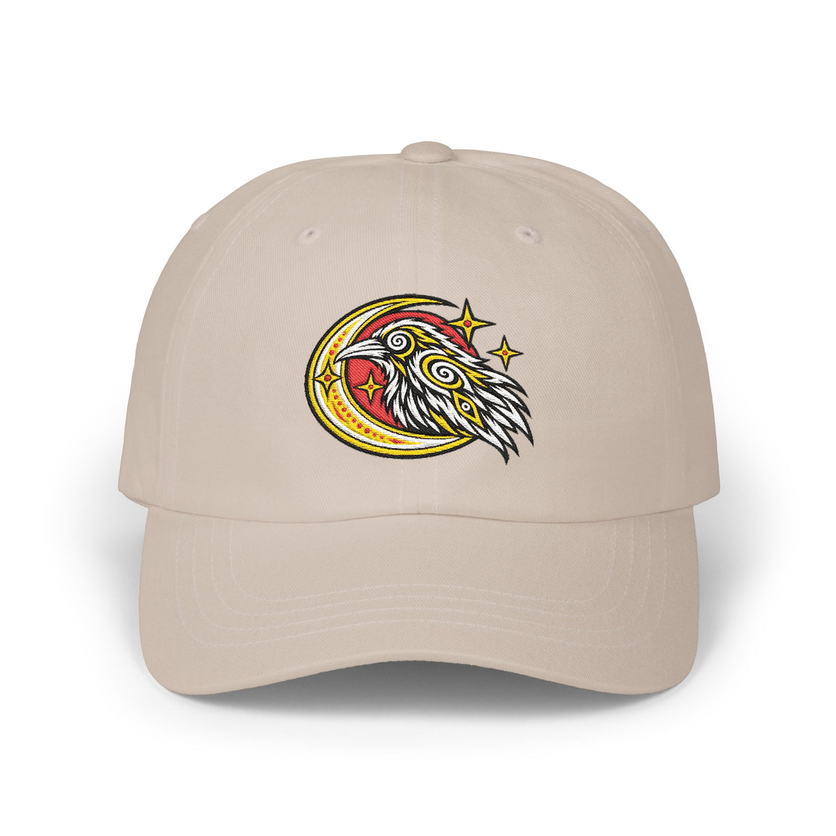 Karma Crow Raven & Crescent Embroidered Dad Cap – Gothic Celestial Hat