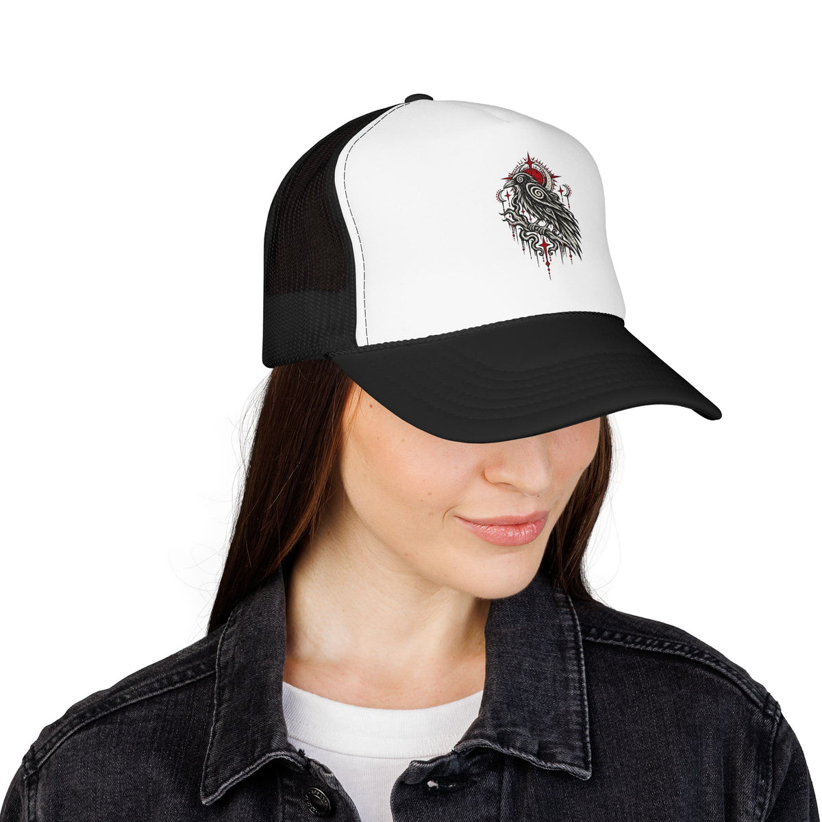 Karma Crow Raven Trucker Hat — Gothic Crow Mesh Cap