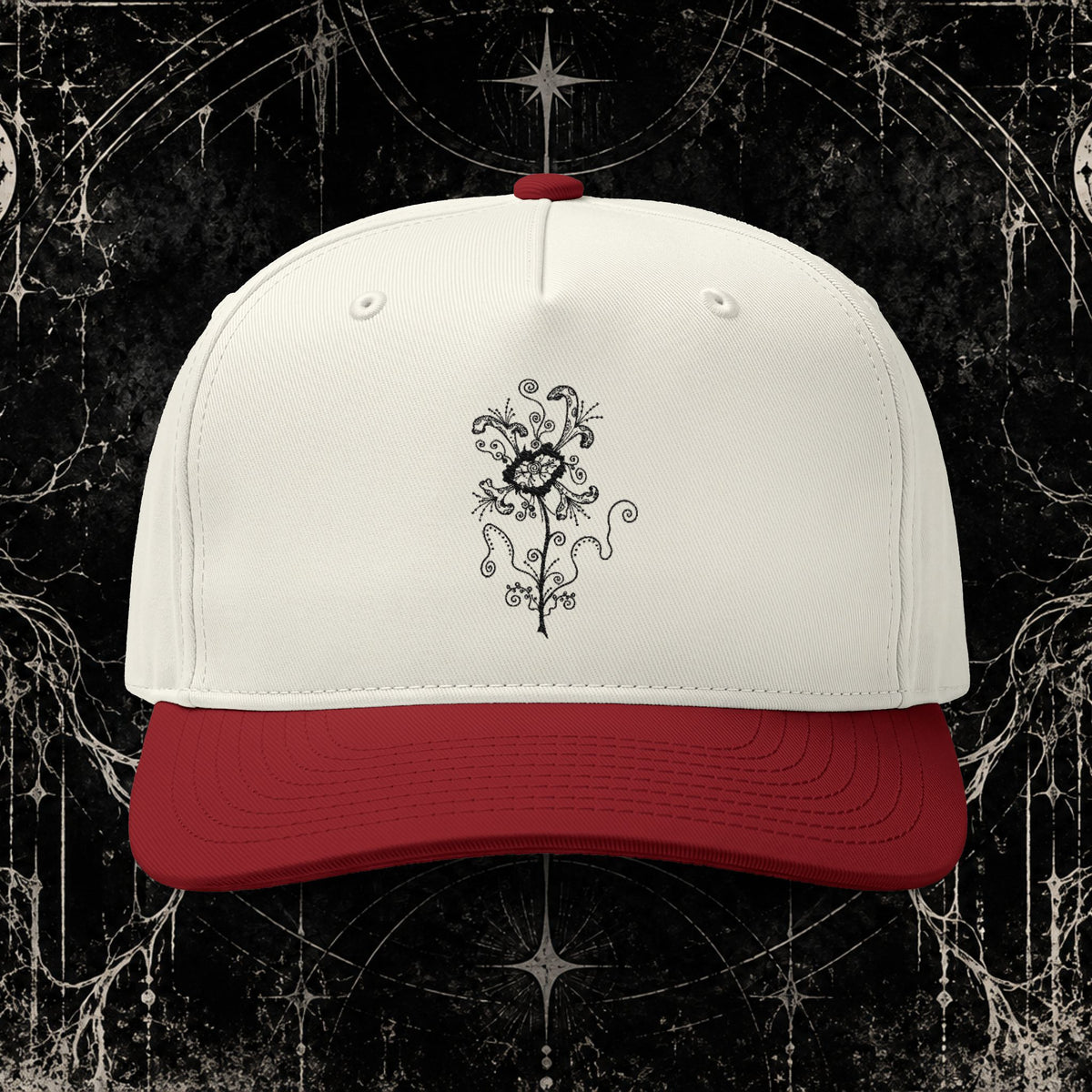 Embroidered Vintage Rose Two-Tone Cap