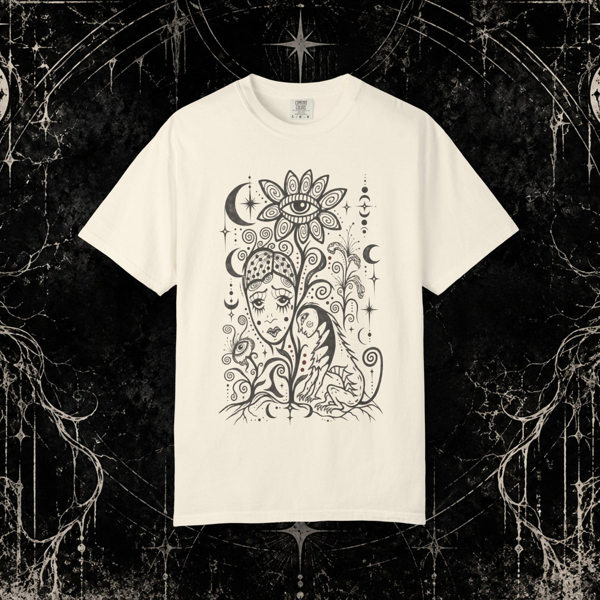 Mystic Floral Face T-Shirt — Boho Celestial Graphic Tee
