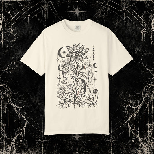 Mystic Floral Face T-Shirt — Boho Celestial Graphic Tee