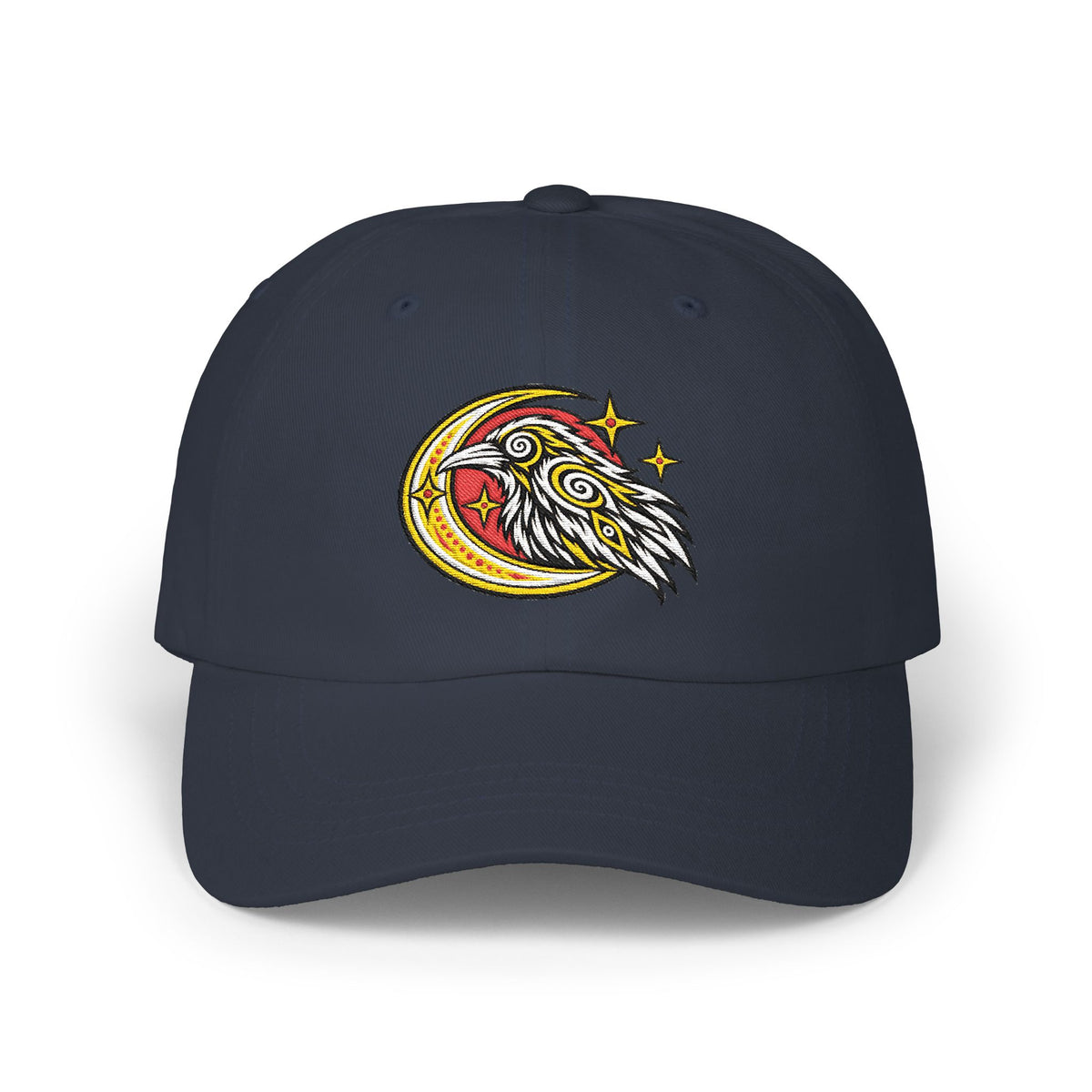 Karma Crow Raven & Crescent Embroidered Dad Cap – Gothic Celestial Hat