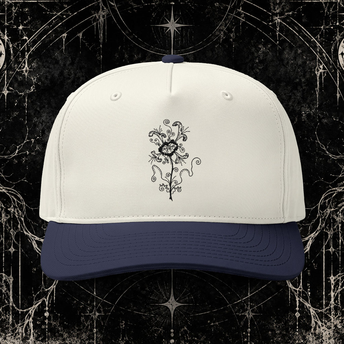Embroidered Vintage Rose Two-Tone Cap