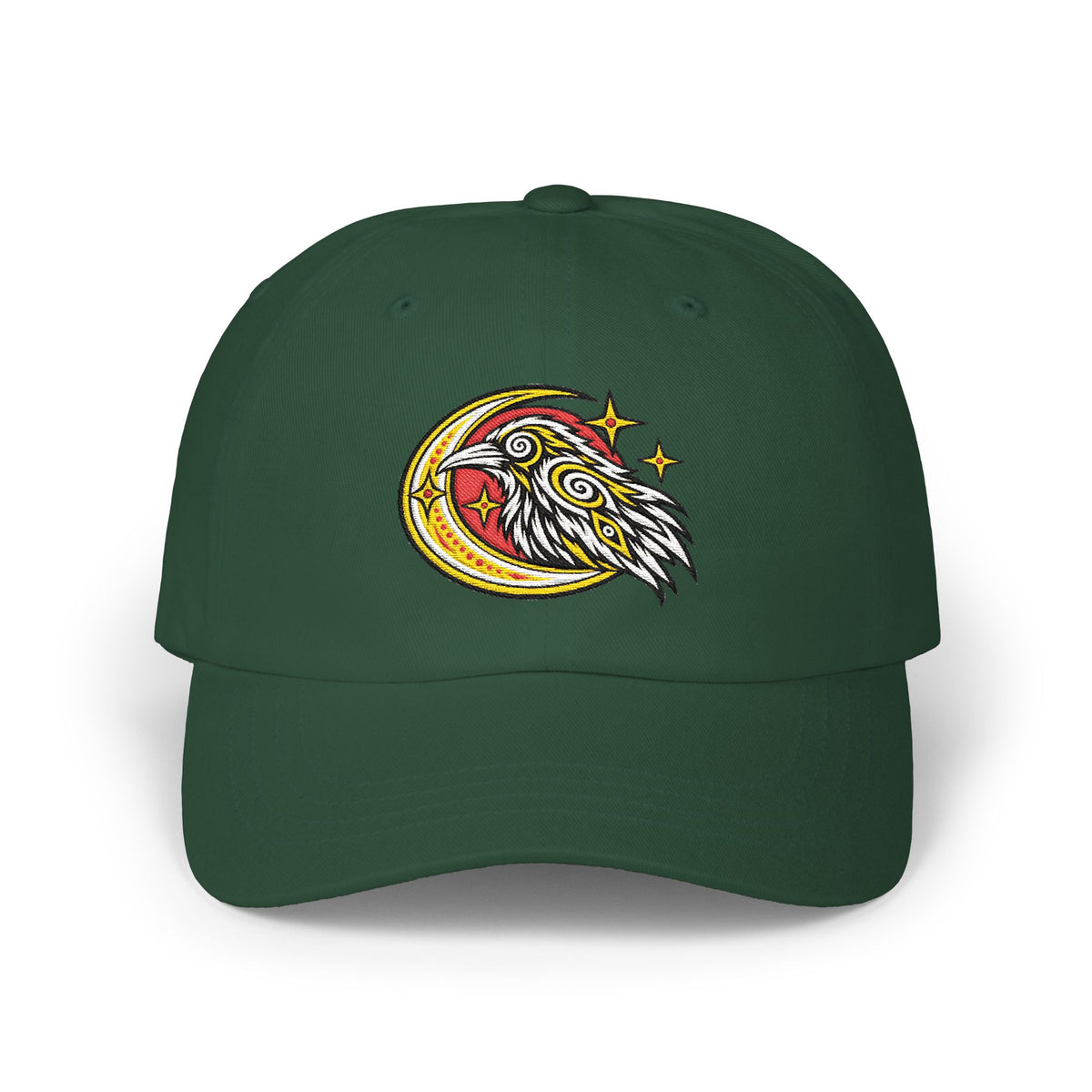Karma Crow Raven & Crescent Embroidered Dad Cap – Gothic Celestial Hat