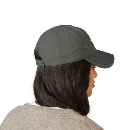Karma Crow Raven Badge Distressed Dad Hat – Embroidered Gothic Cap