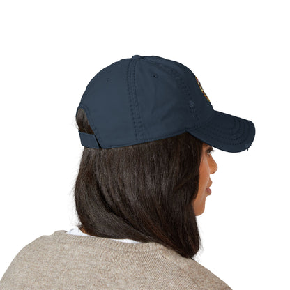 Karma Crow Raven Badge Distressed Dad Hat – Embroidered Gothic Cap